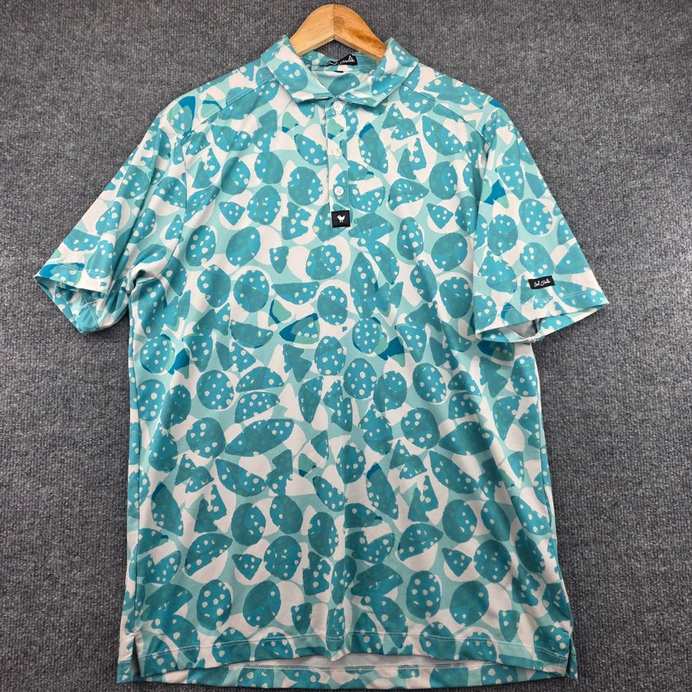 Bad Birdie Mens Teal Abstract Geometric Print‎ Performance Golf Polo Shirt XL